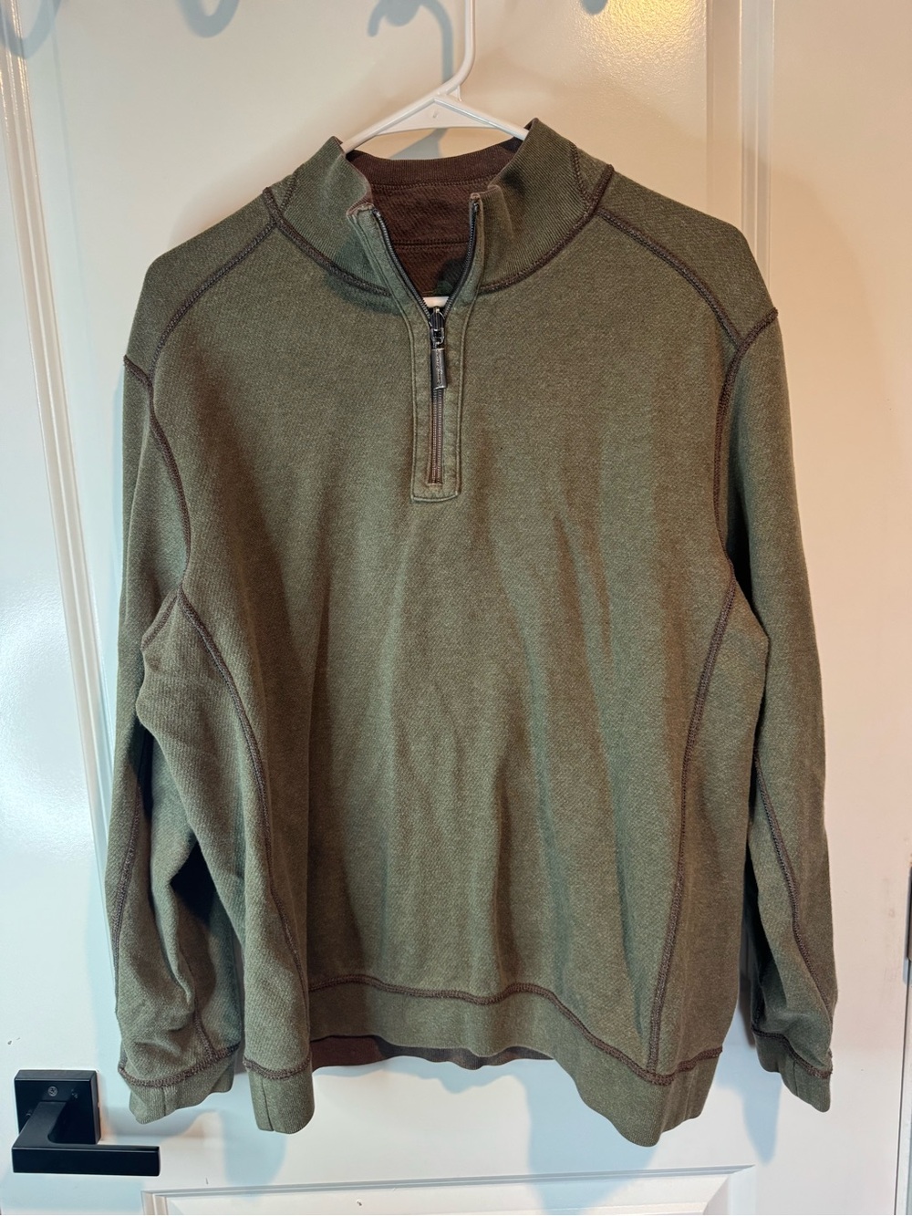 Tommy Bahama Olive Green & Brown reversible  Quarter-Zip Pullover